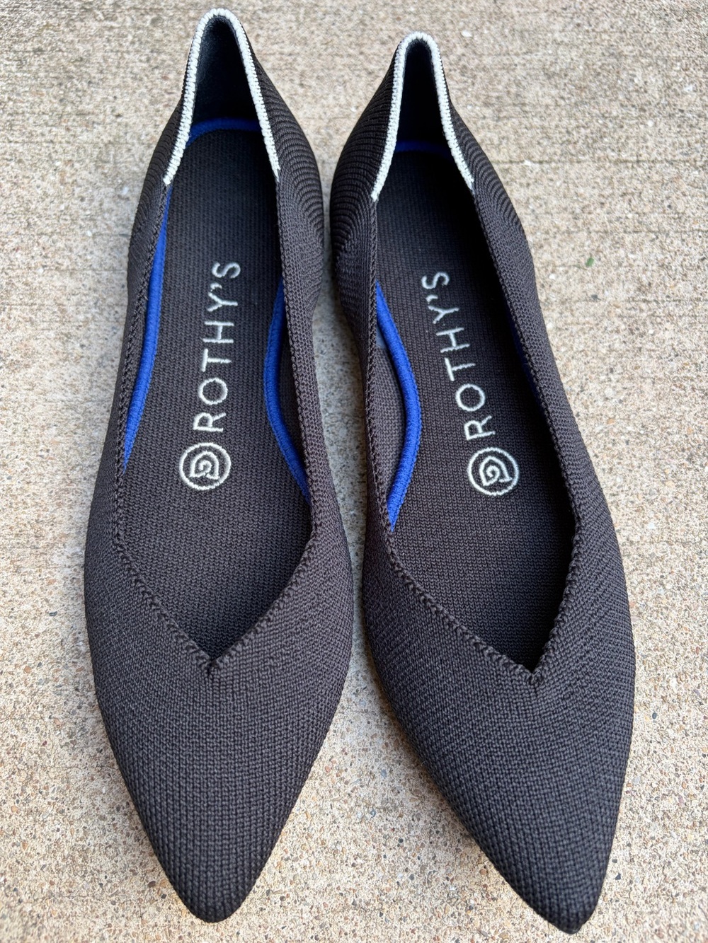 Rothy's Black Pointed Knit Flats with White Trim